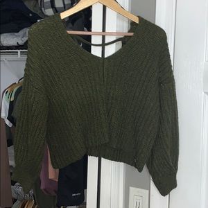 Olive Green Cropped Winter Sweater